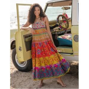 NATURAL LIFE Women Patricia Maxi Dress Flowy Tiered Boho Hippie Festival SZ XS